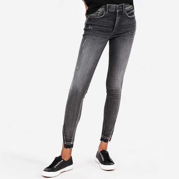 EXPRESS HIGH RISE DENIM PERFECT ANKLE JEAN LEGGINGS, Distressed gray | Sz 2L - Picture 12 of 12